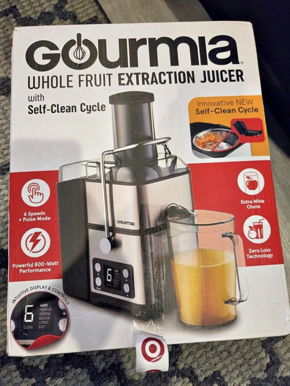 Gourmia Whole Fruit Extraction Juicer Silver & Black NWT